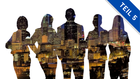 Silhouette von mehreren Personen mit der Aufschrift Teil 5