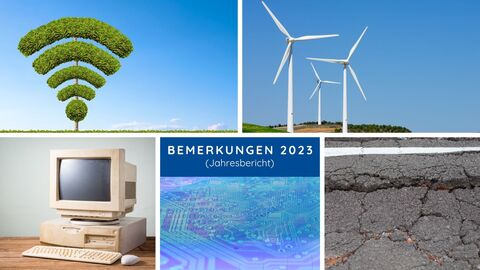 Collage aus fünf Bildern mit dem Schriftzug "Bemerkungen 2023 (Jahresbericht)"