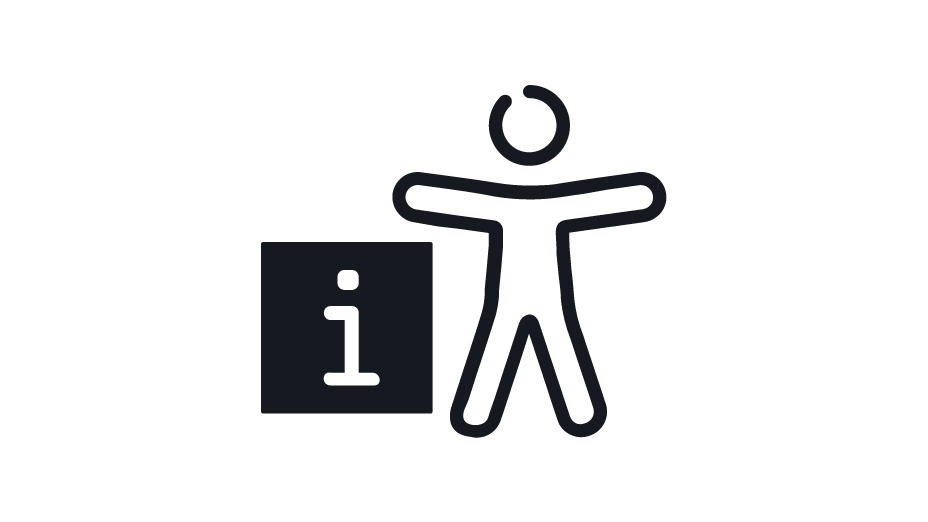 Das Zeichen ist für die Erklärung zur Barriere-Freiheit. Das Zeichen zeigt einen Menschen. Neben dem Menschen ist der Buchstabe i.